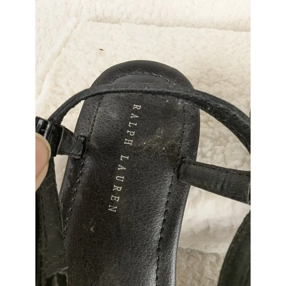 Ralph‎ Lauren Sueanne Sandals Boys 5 Black Excellent Silver RL Logo Thong Flat